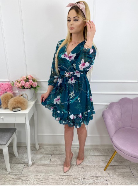 SUKIENKA GREEN FLOWERS