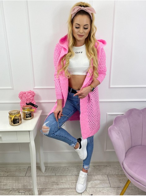Kardigan Ażurowy RÓŻOWY